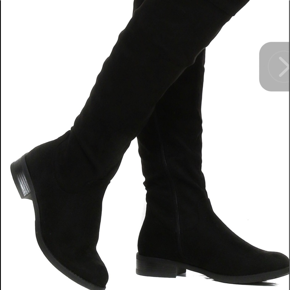 Vinelli Black Suede flat over the knee boots